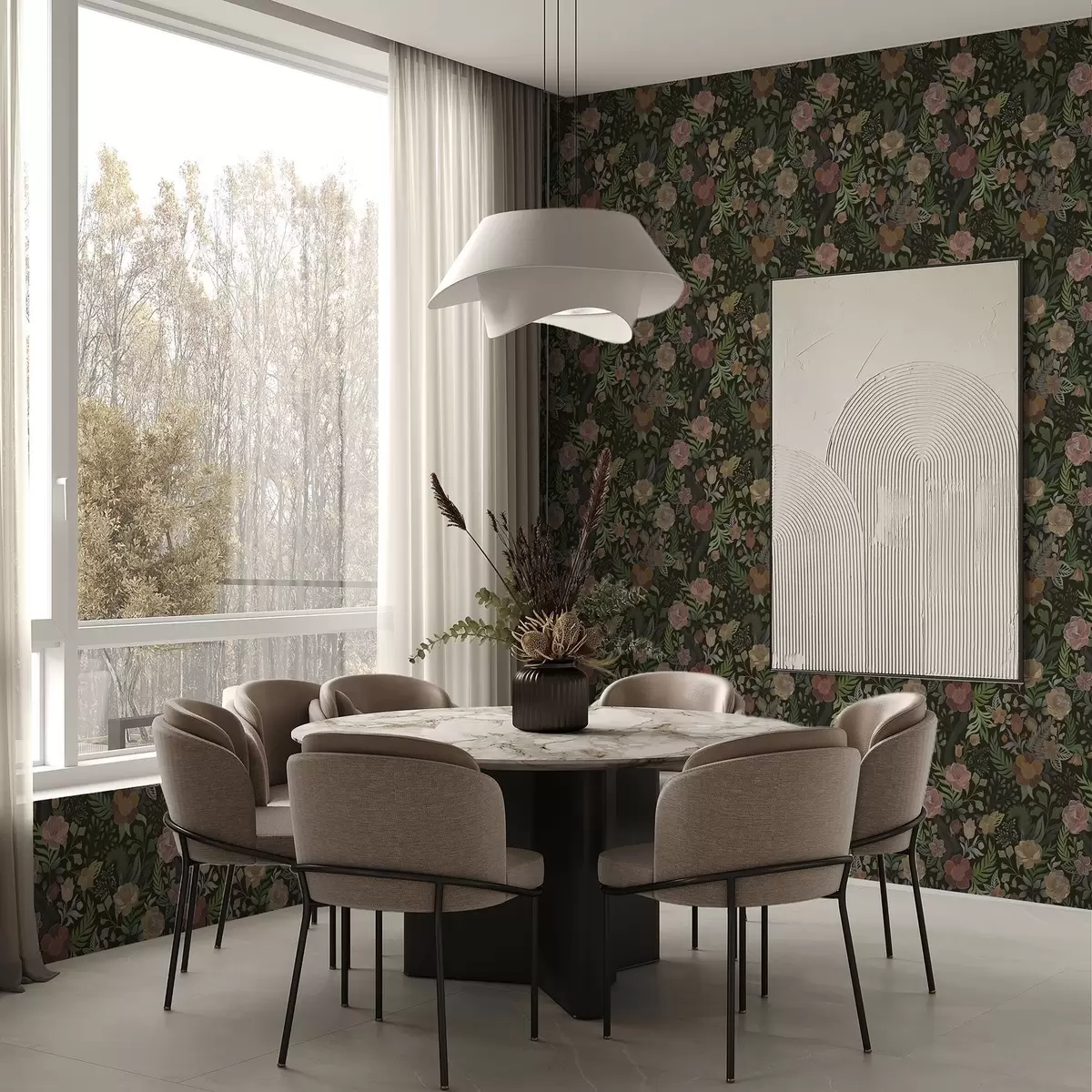 Wallpaper Rich flowers and greenery on a deep dark background a00932