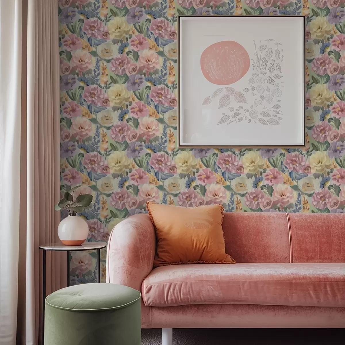 Wallpaper Pastel blurred brush flowers, soft colour palette a00954