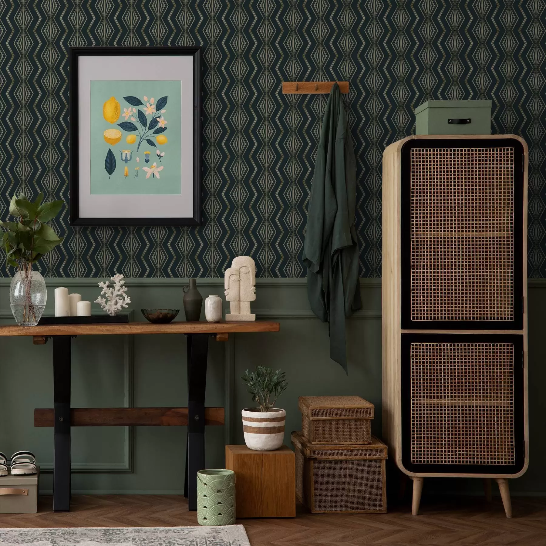 Wall Mural Photo Wallpaper Dark teal diamond geometric pattern a00973v1