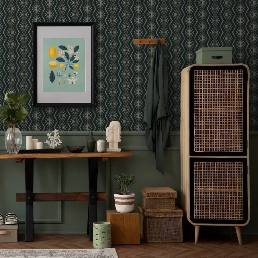 murales Patrón geométrico de rombos en color verde azulado oscuro a00973v1