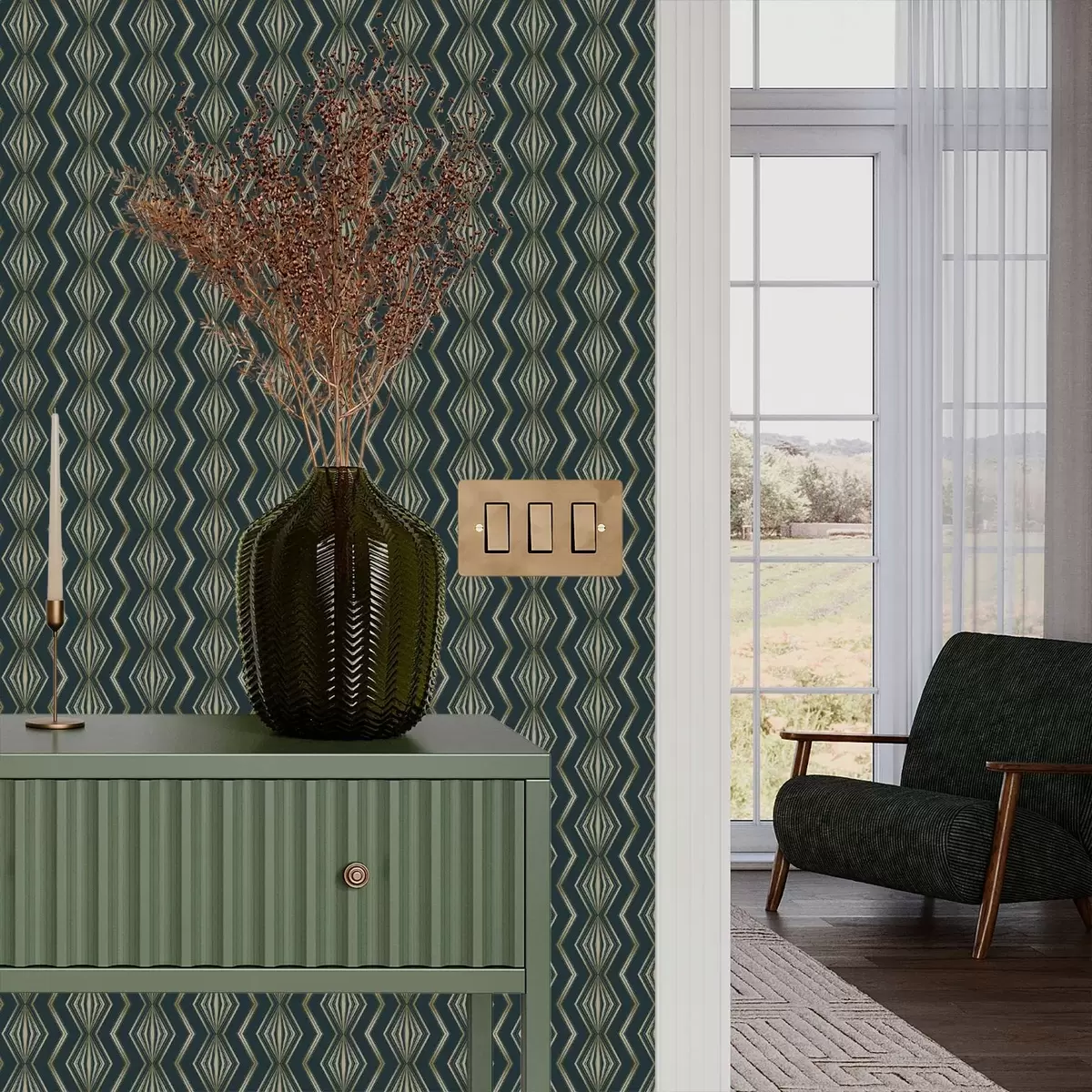 Papier peint Motif géométrique en losanges bleu sarcelle foncé a00973v1