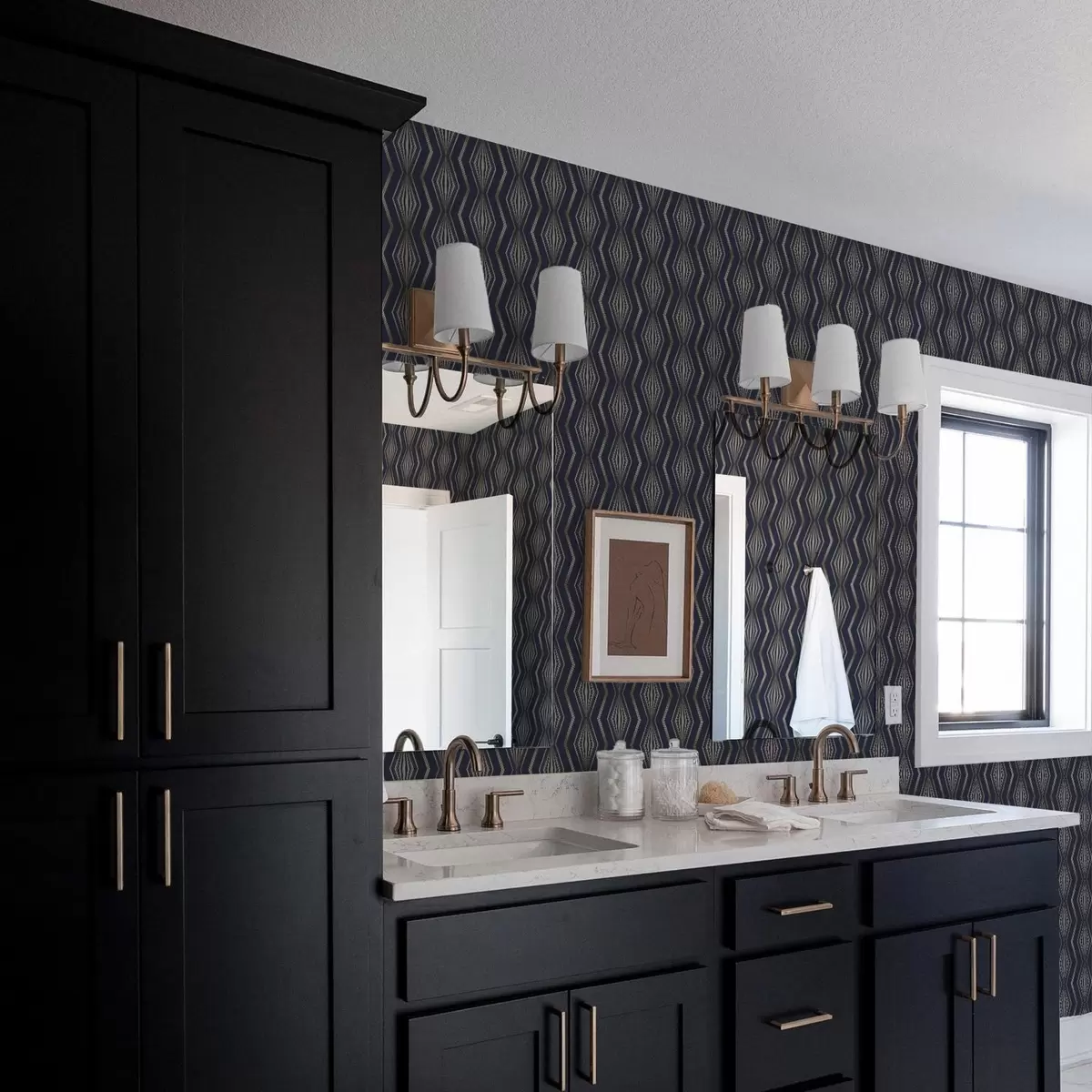 Papier peint Motif géométrique à losanges bleu foncé a00973