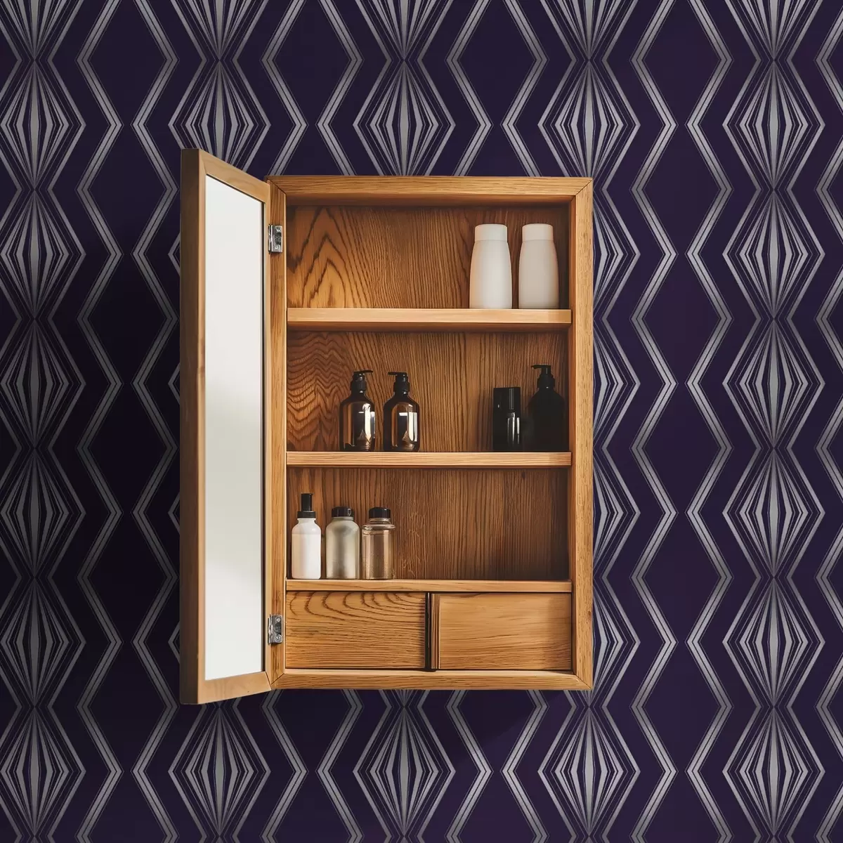 Papier peint Fond violet intense avec des losanges et des lignes grises en zigzag a00974v1