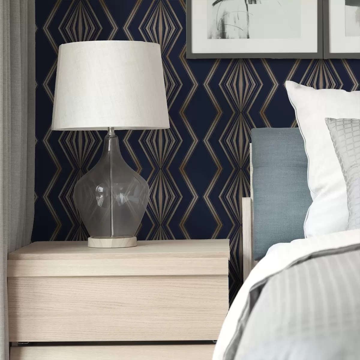 Wallpaper Dark blue background with geometric diamonds and zigzags a00974v2