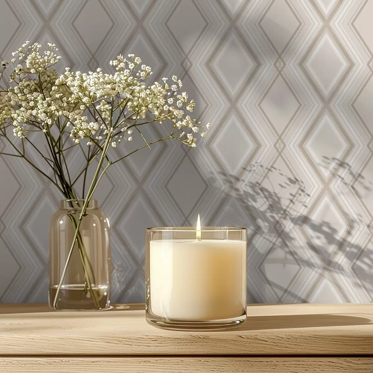 Papier peint Fond beige clair avec un quadrillage multicouche en losange a00975v2