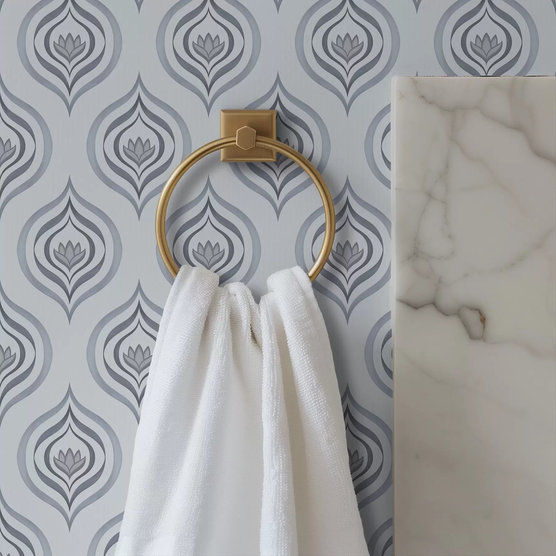 murales Motivo de gota con una flor en tonos gris azulados a00977v3