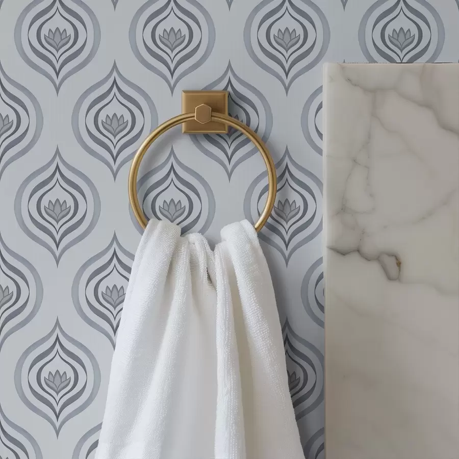 murales Motivo de gota con una flor en tonos gris azulados. a00977v3