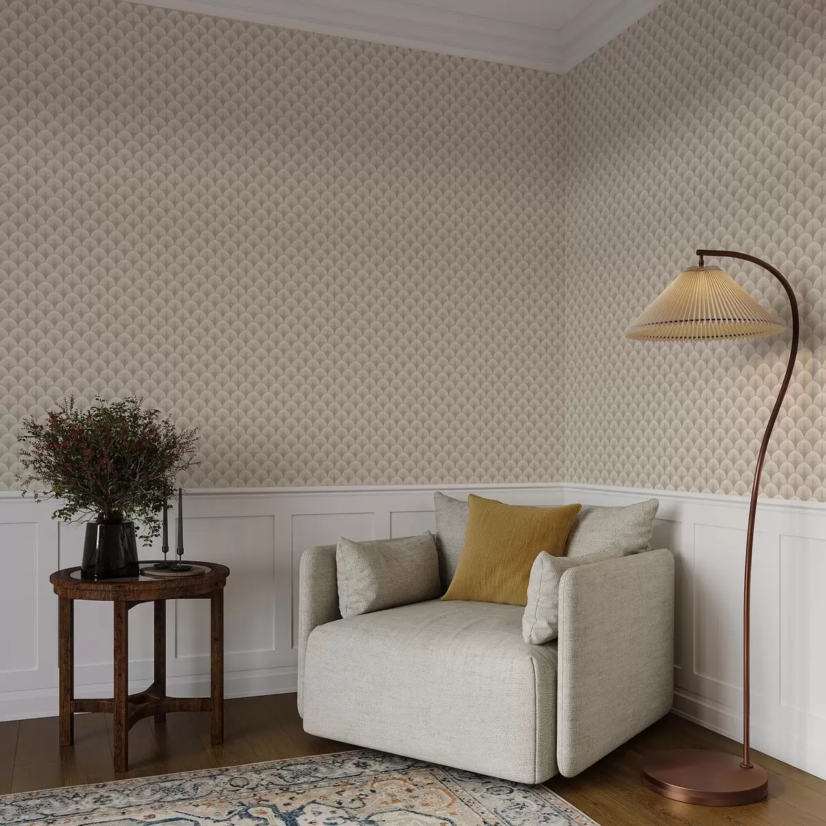 Papier peint Arcs beiges avec de fins rayons sur fond clair a00978