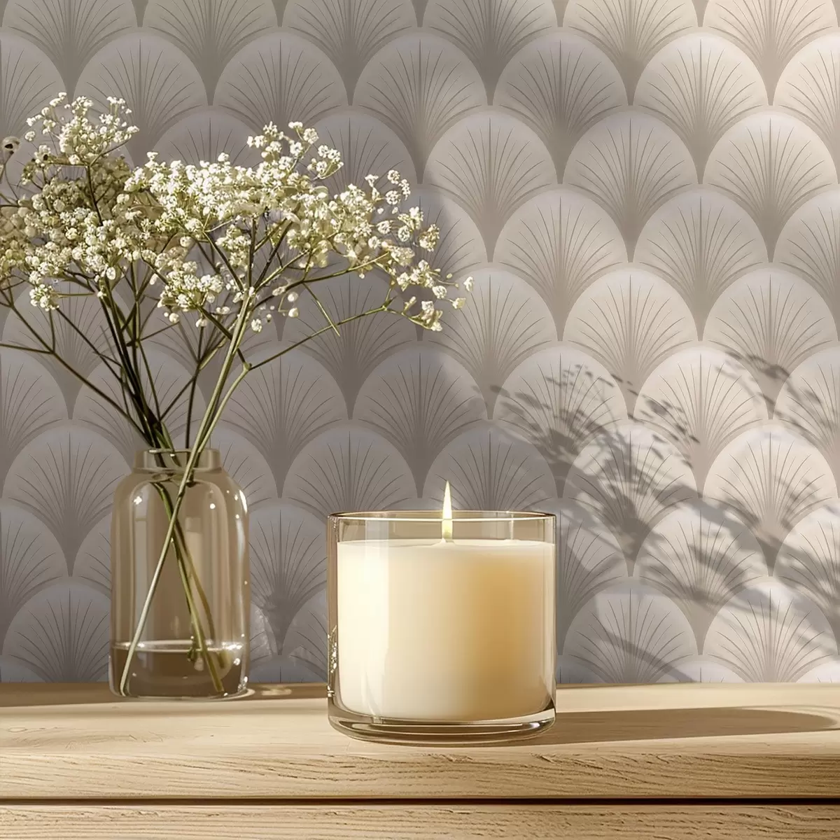 Papier peint Arcs beiges avec de fins rayons sur fond clair a00978