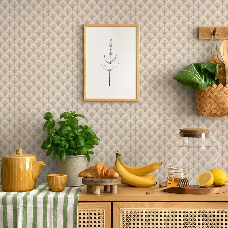 wall murals Beige fan arches with fine rays on a light background a00978