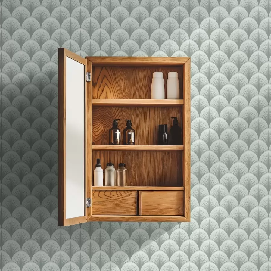 murales Arcos de hojas de menta con rayos sobre un fondo verde suave a00978v2