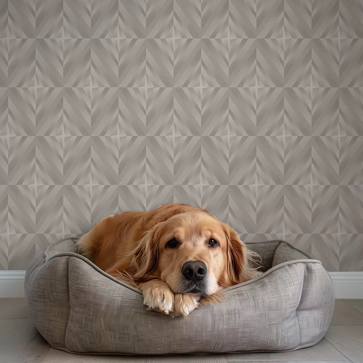 Papier peint Carrés géométriques avec flèches dans des tons beige chaud a00982