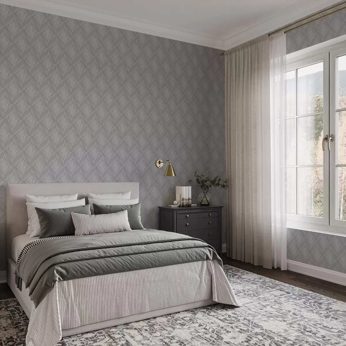 Wallpaper Geometry of angled strokes in a cool grey-blue palette a00983v2