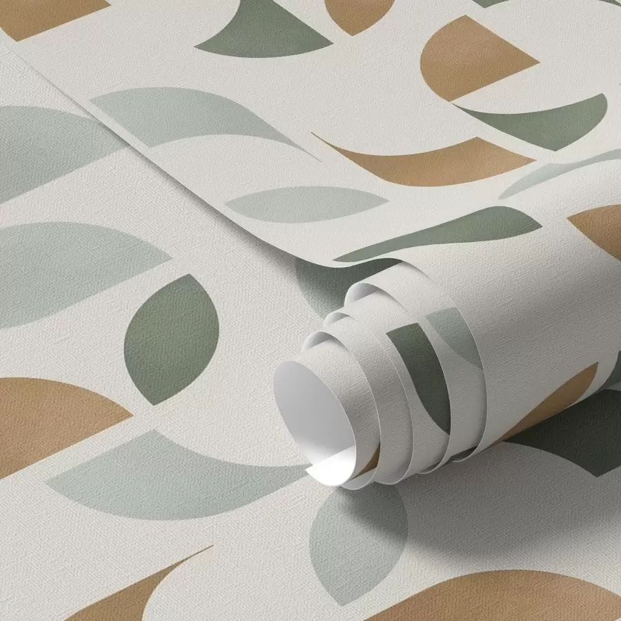 Wall Mural Photo Wallpaper Abstract half circles and leaves in green and terracotta a00985