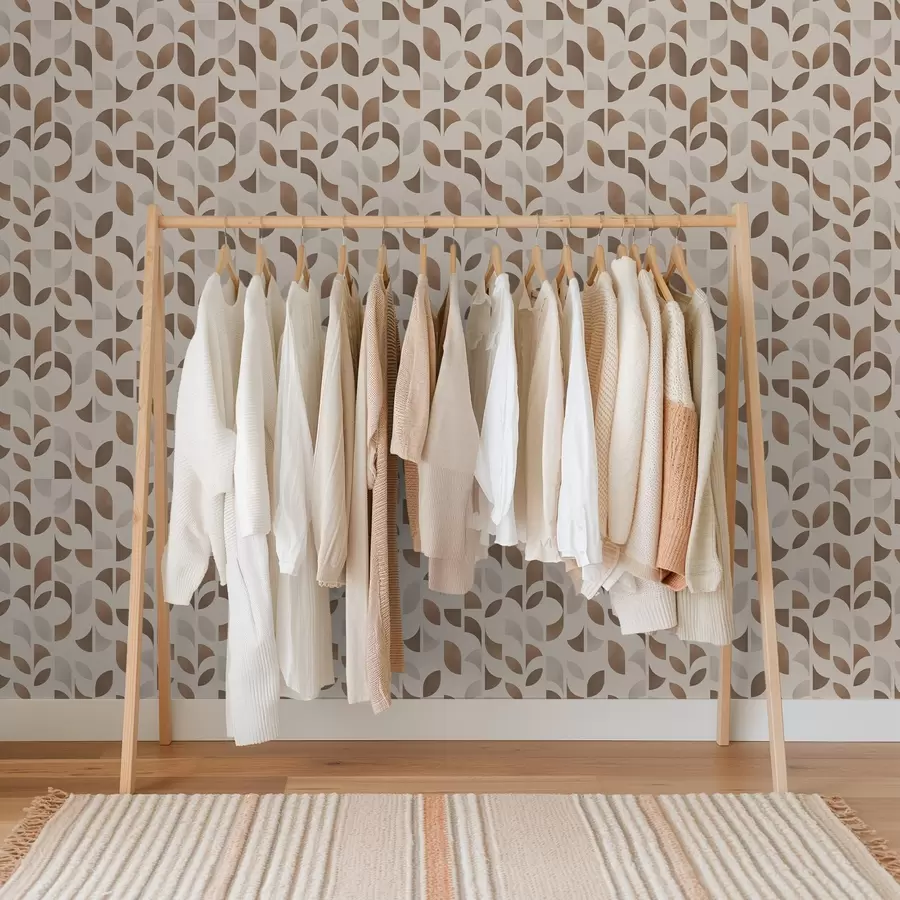 wall murals Rhythm of half circles and leaves in warm caramel brown tones a00986v1