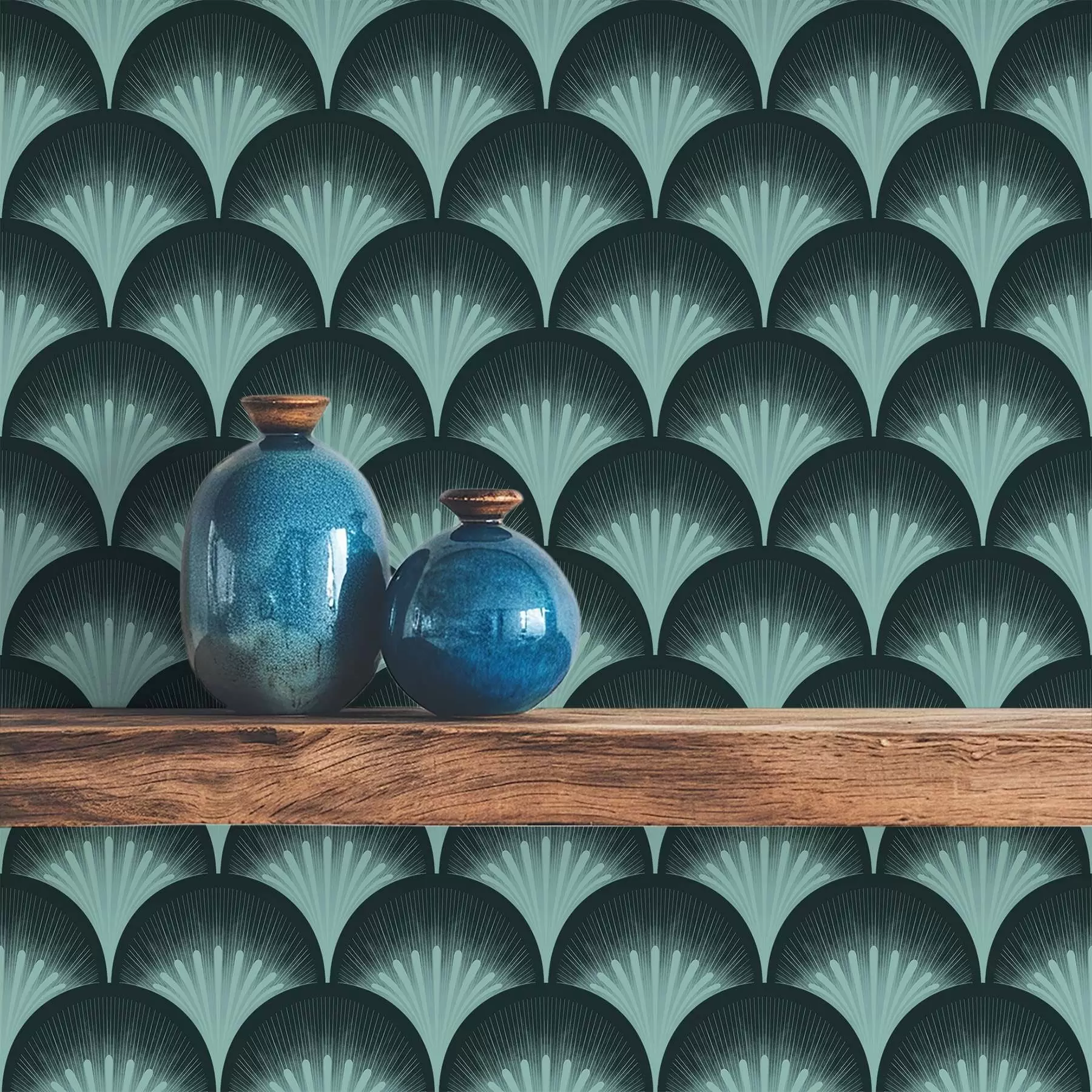 Wall Mural Photo Wallpaper Contrasting mint fans on an almost black background a00990