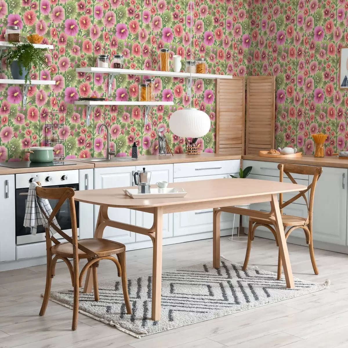 Papier peint Grandes fleurs et feuilles d'hibiscus sur fond vert foncé a00993