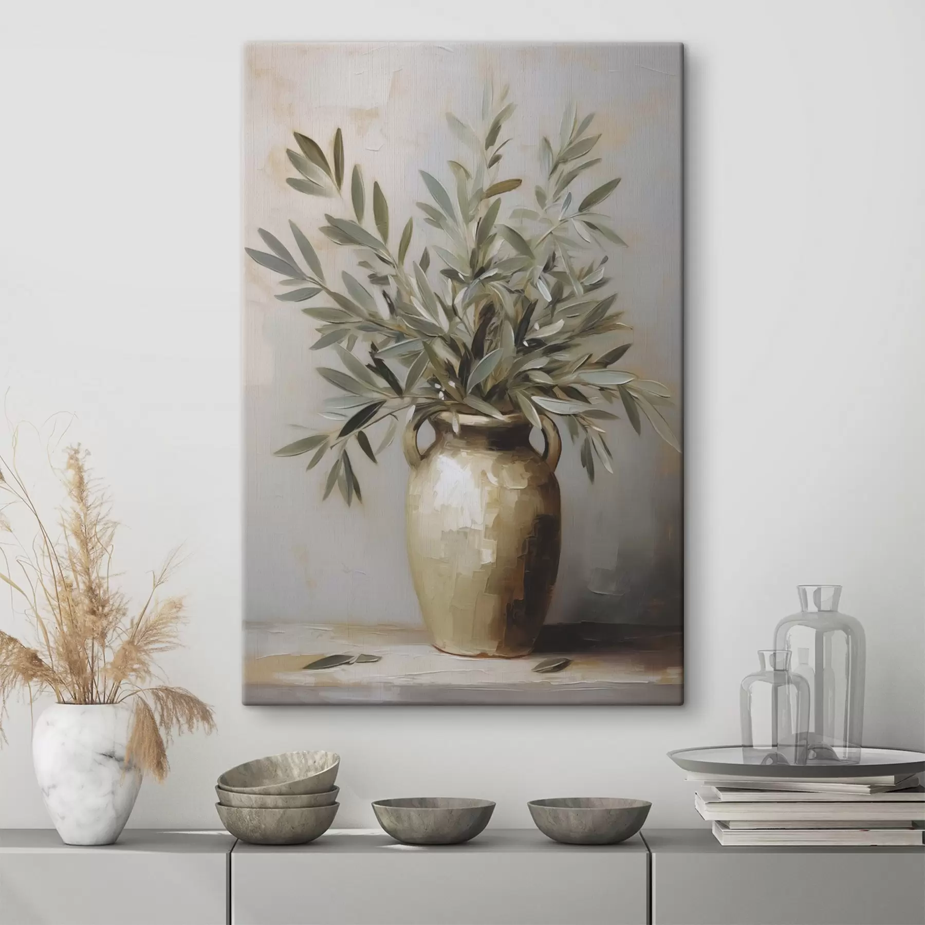 wall murals Olive branches in a vase imitation painting s46758