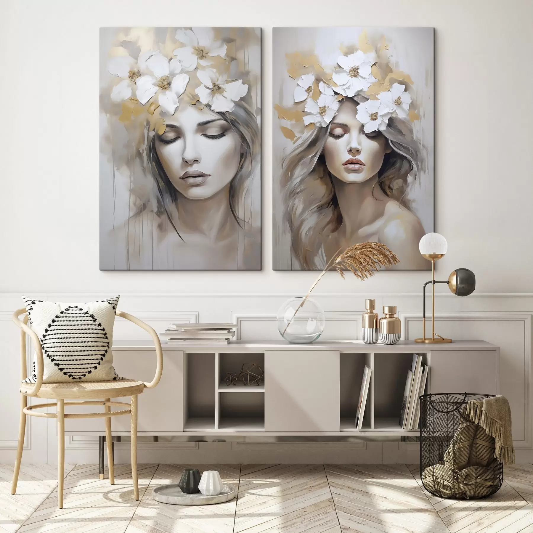 wall murals Abstract portrait of a girl with flowers imitation of painting m01034