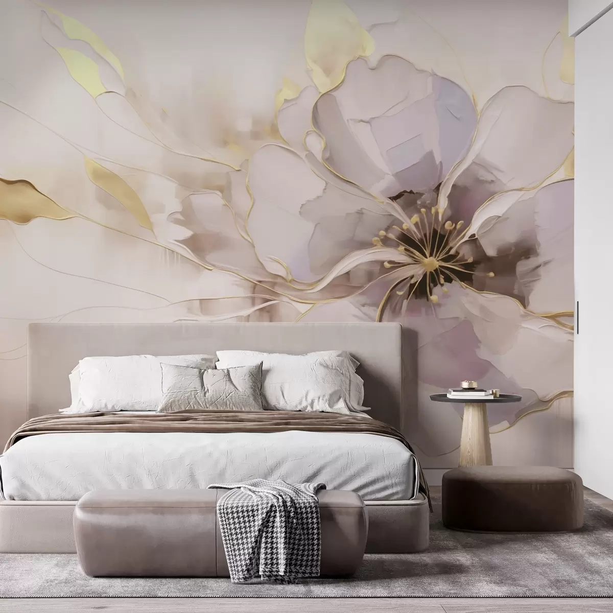 wall murals Blue flower with yellow accents in an abstract brushstroke style w09505