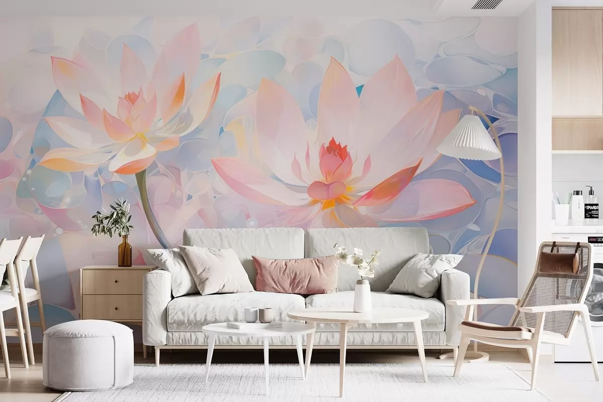 Wall Mural Photo Wallpaper Soft pastel lotus flowers in watercolor style w09512