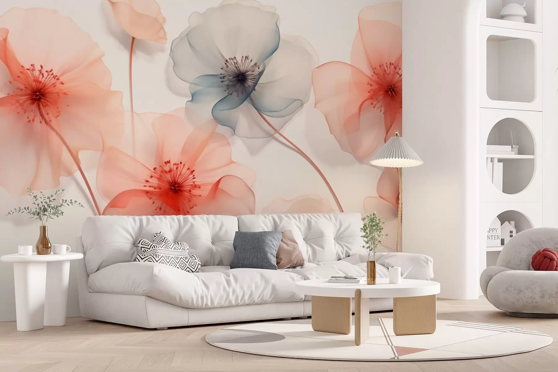 Wall Mural Photo Wallpaper Translucent flowers in red and blue tones w09515