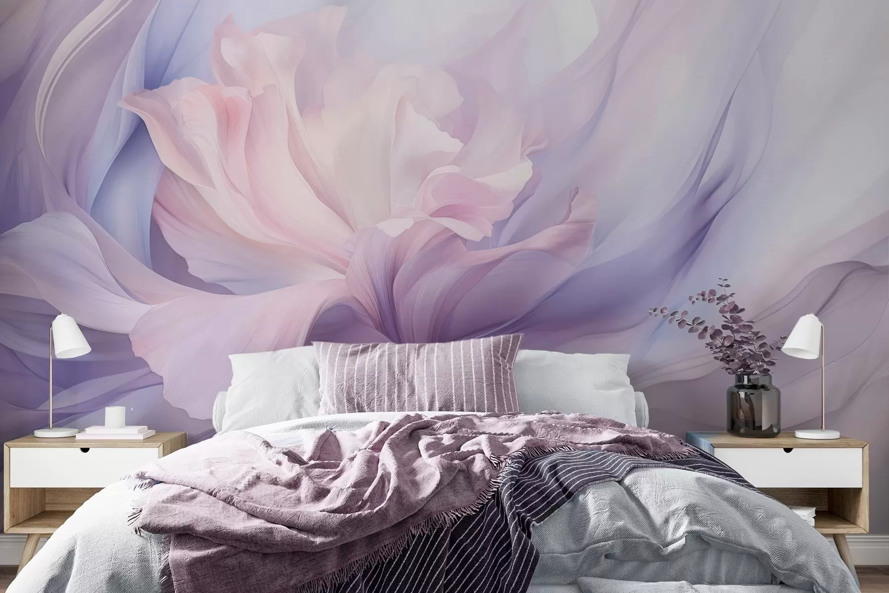 Wall Mural Photo Wallpaper Gentle petal haze: an airy flower in a pastel-lilac mist w09517