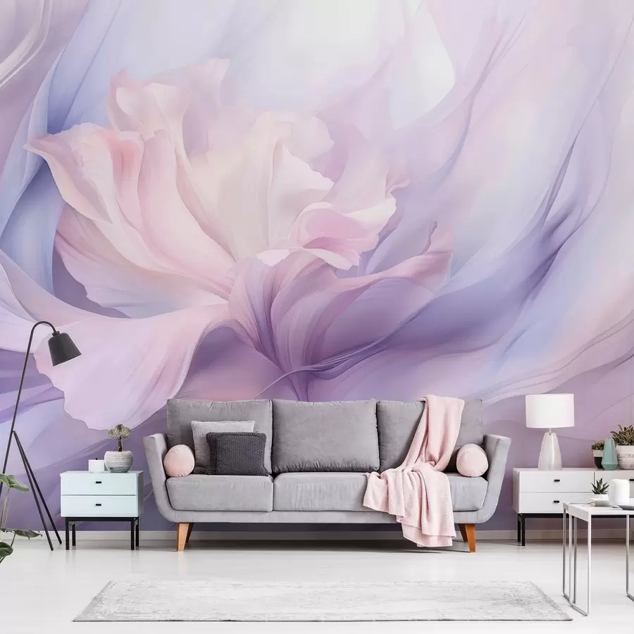 peintures murales Brume délicate de pétales : une fleur aérienne dans une brume pastel lilas w09517