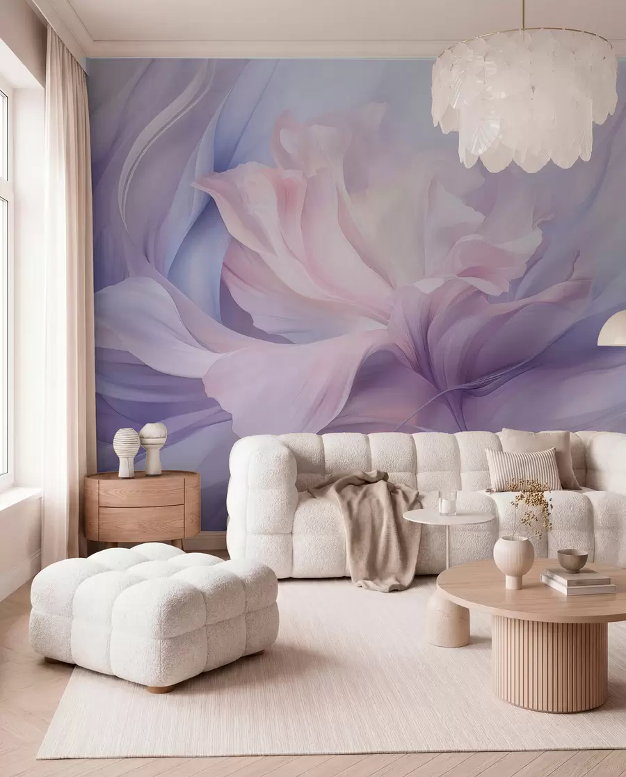 Wall Mural Photo Wallpaper Gentle petal haze: an airy flower in a pastel-lilac mist w09517