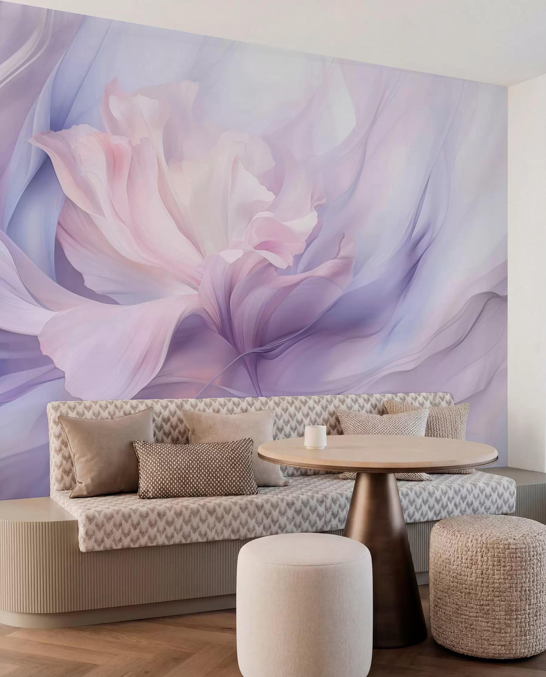 Wall Mural Photo Wallpaper Gentle petal haze: an airy flower in a pastel-lilac mist w09517
