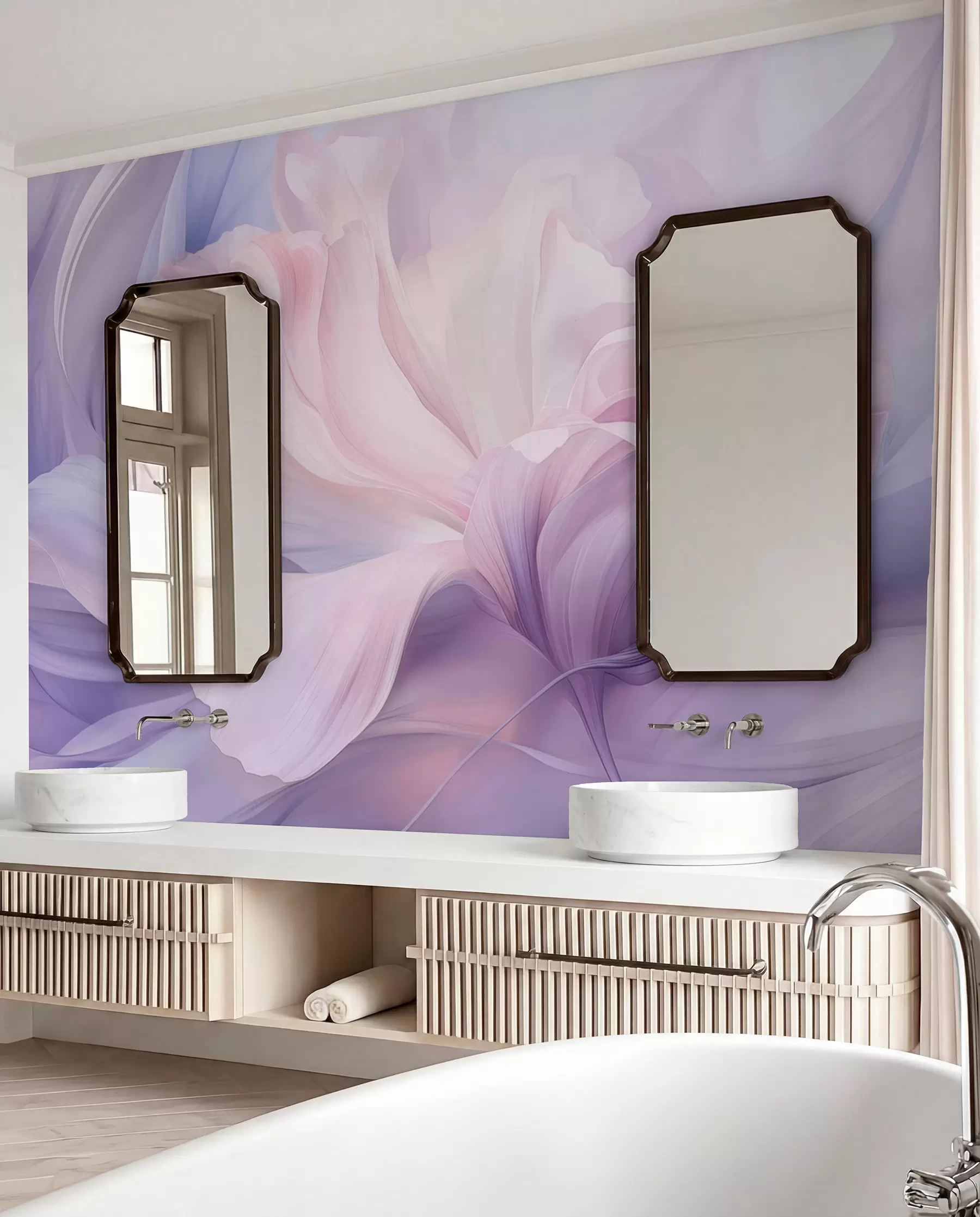 peintures murales Brume délicate de pétales : une fleur aérienne dans une brume pastel lilas w09517