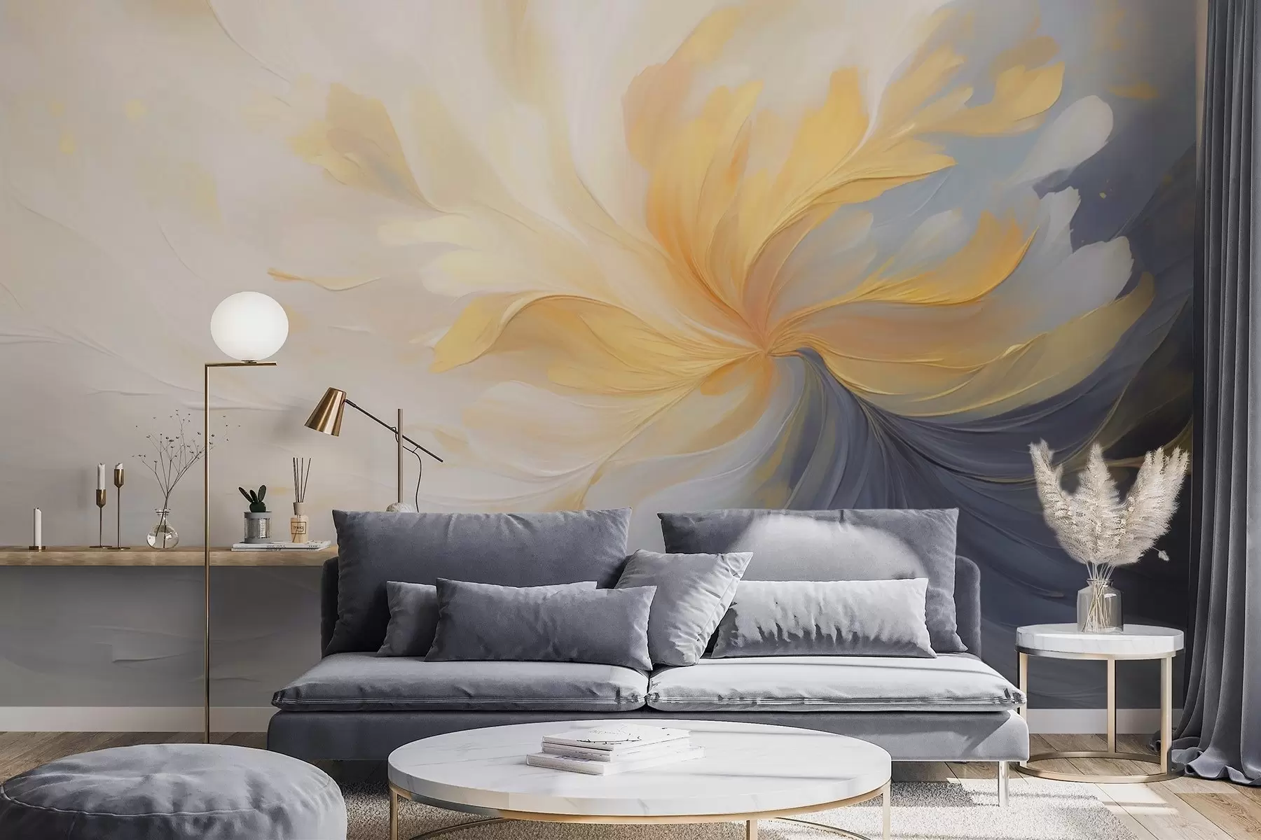 wall murals Abstract swirl of yellow and blue w09518