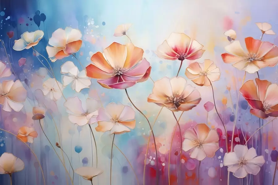 wall murals Bright wildflowers in watercolor splash style w09521