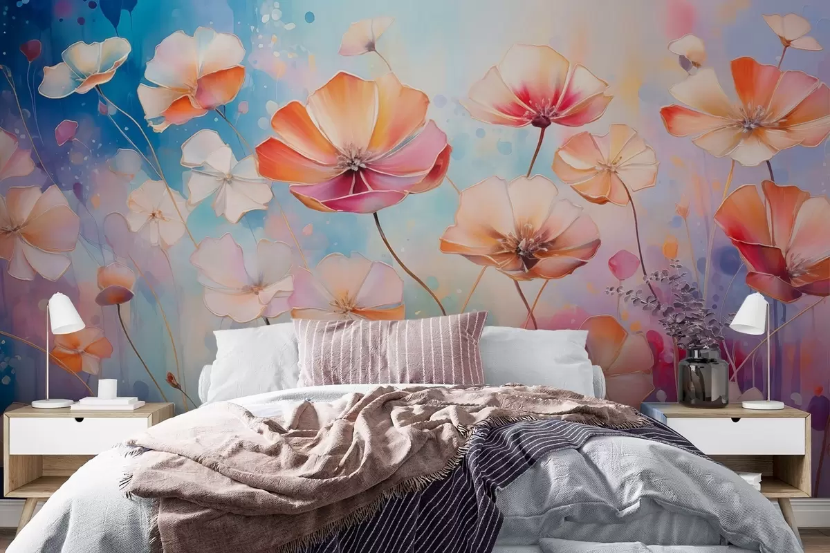 Wall Mural Photo Wallpaper Bright wildflowers in watercolor splash style w09521