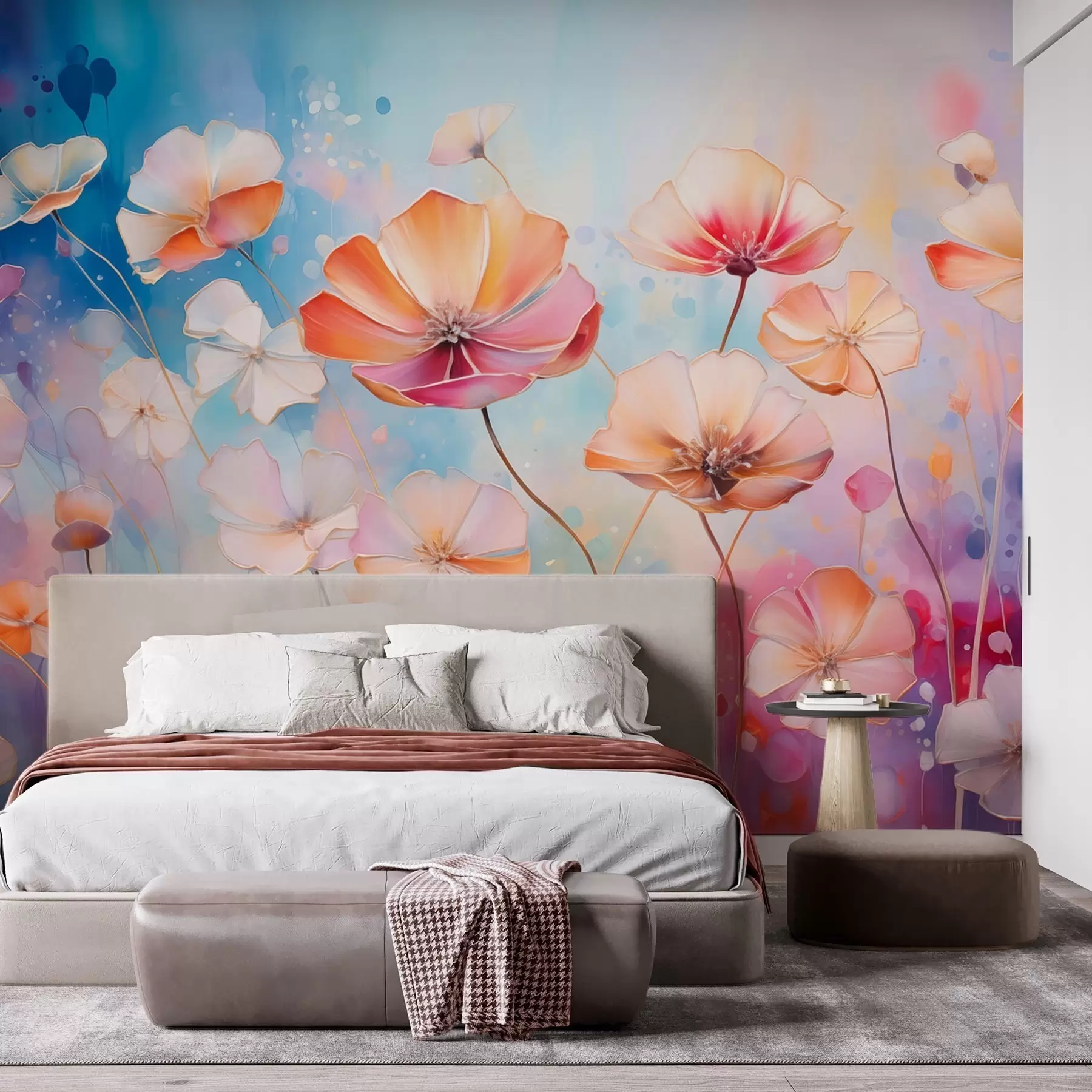 Wall Mural Photo Wallpaper Bright wildflowers in watercolor splash style w09521