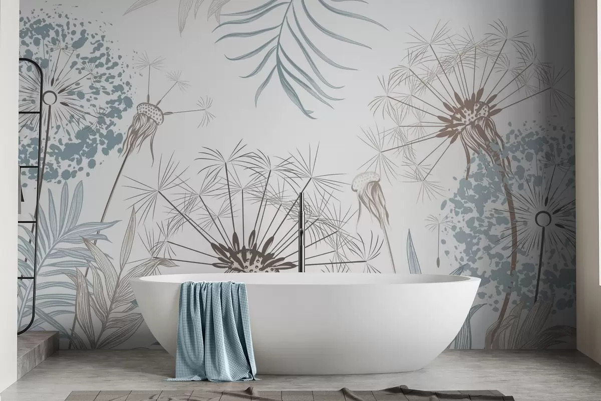 peintures murales Pissenlits parmi le feuillage w04942