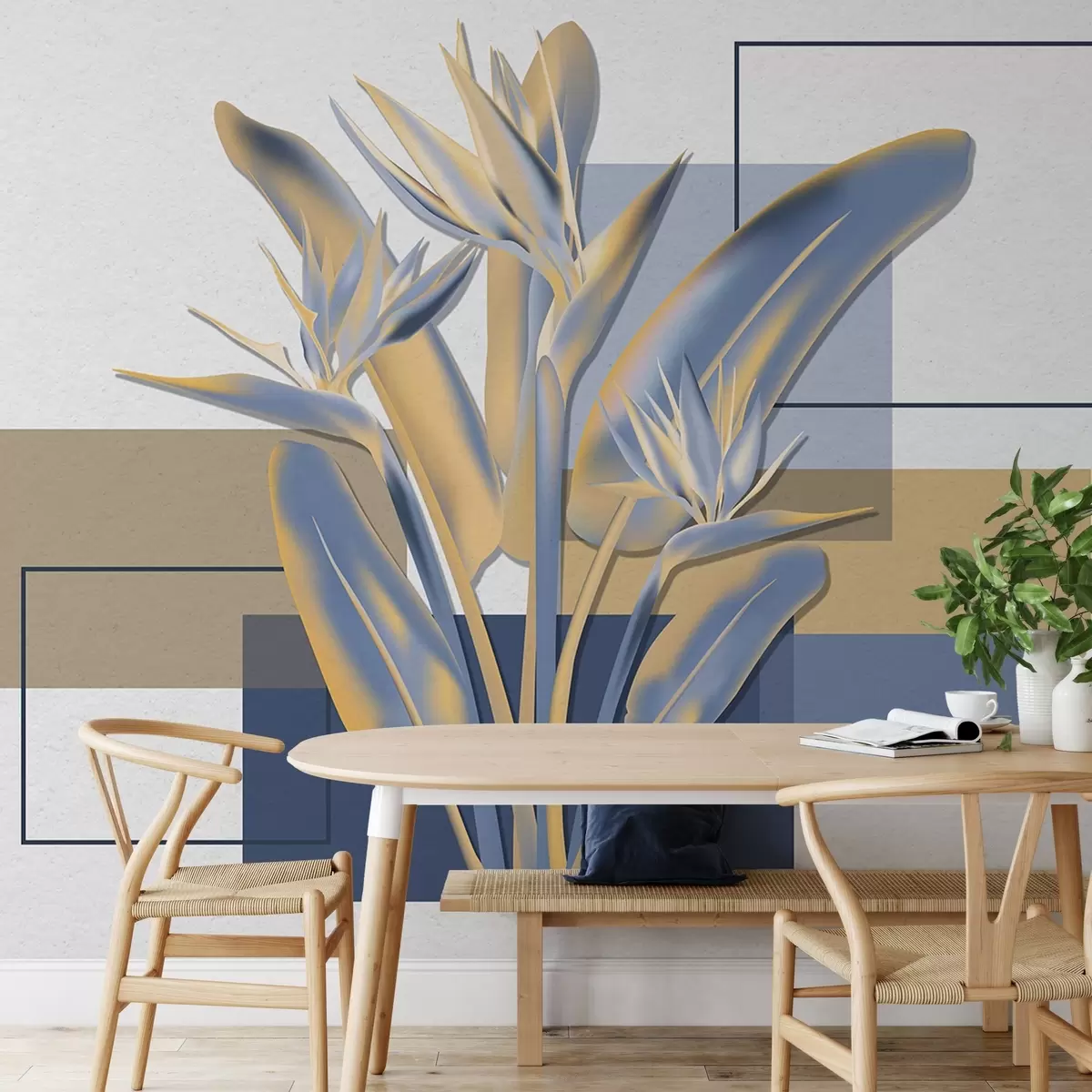 peintures murales Strelitzia et géométrie w04949v1