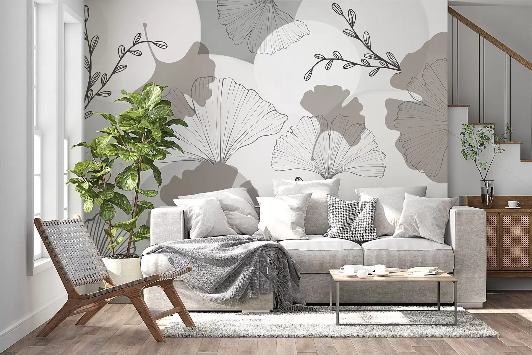 Wall Mural Photo Wallpaper Minimalist ginkgo leaves w04913
