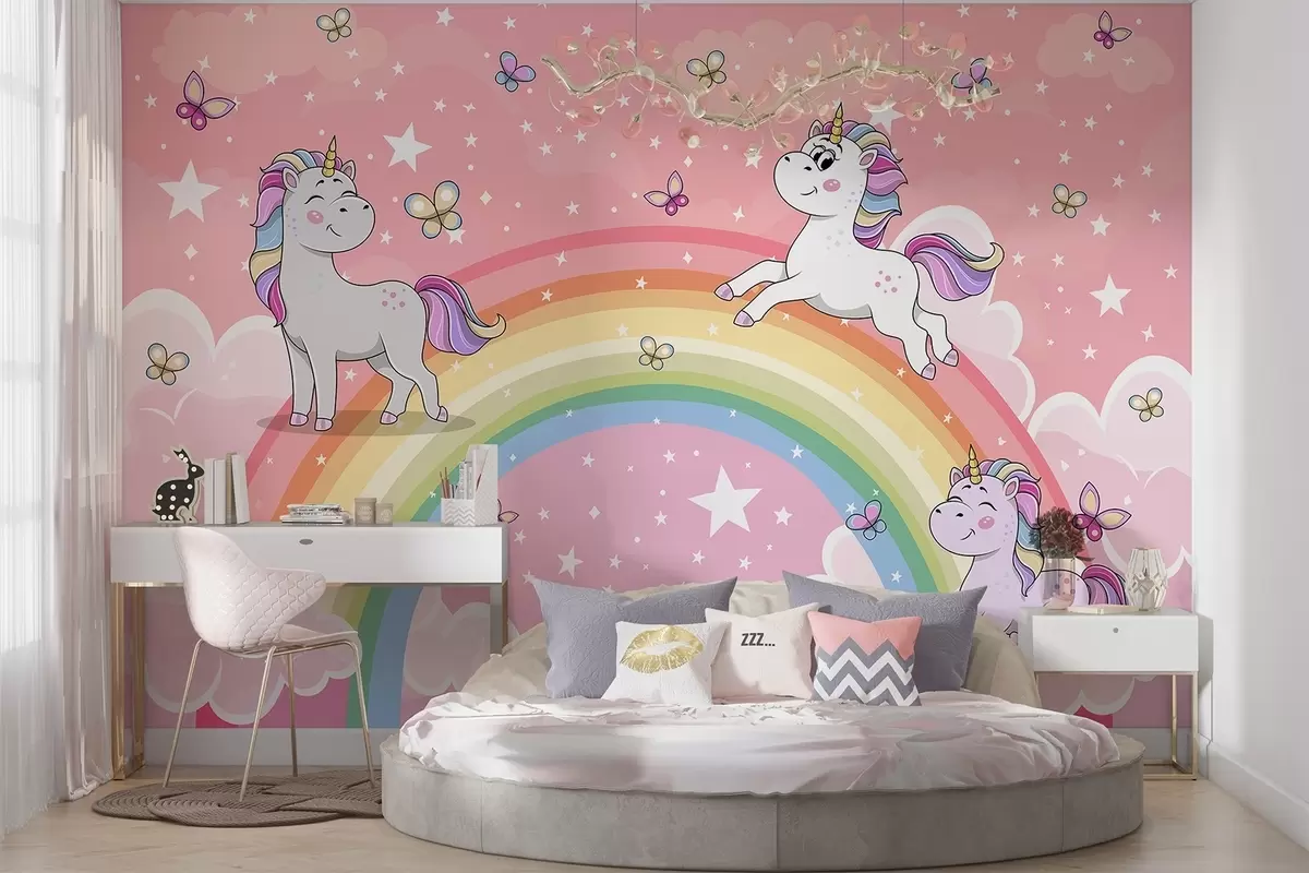murales Unicornios en un arco iris w04930
