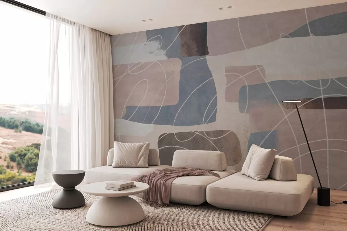 Wall Mural Photo Wallpaper modern abstraction in shades of powder pink, gray-blue, beige, and brown w04877