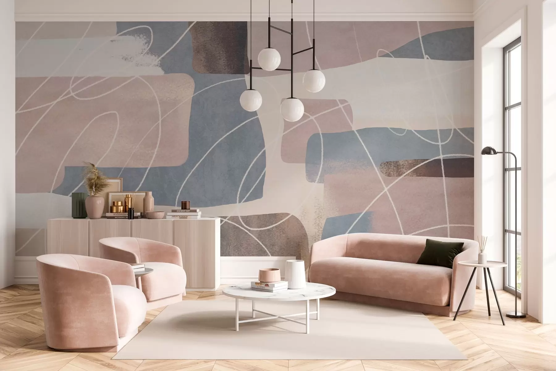 Wall Mural Photo Wallpaper modern abstraction in shades of powder pink, gray-blue, beige, and brown w04877