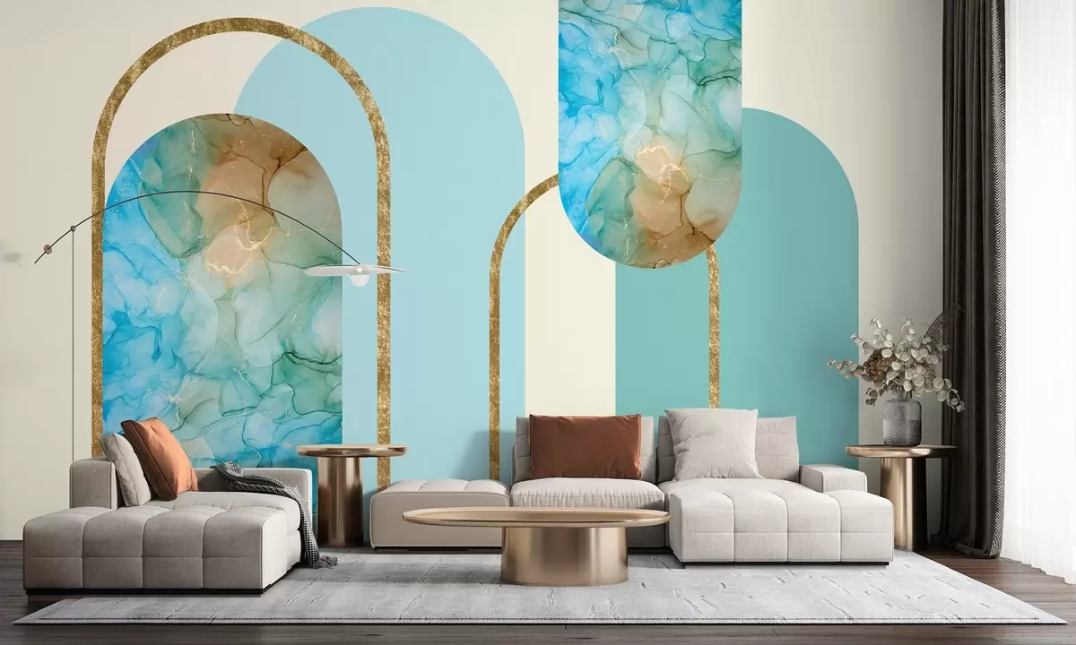 wall murals elegant arches with imitation marble in art deco style w04879