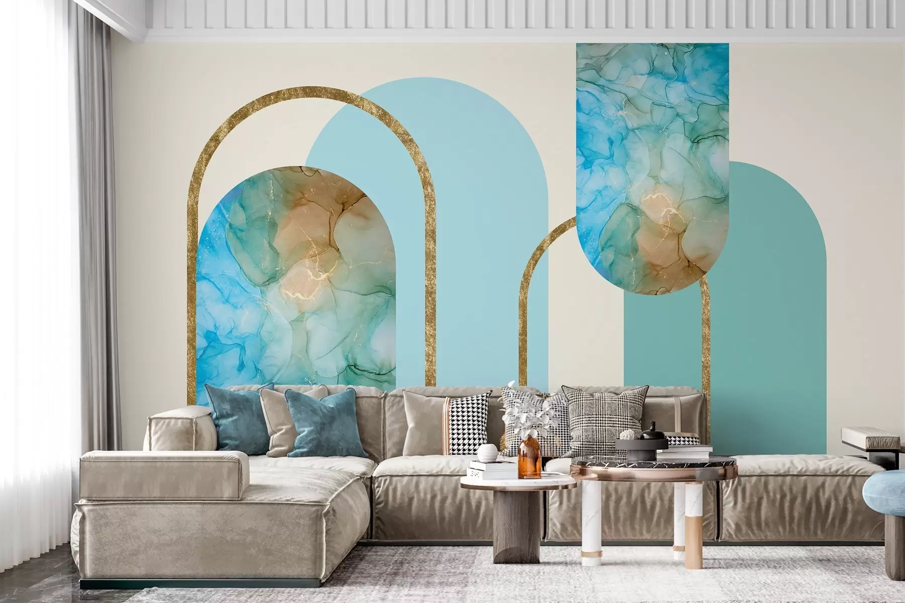 Wall Mural Photo Wallpaper elegant arches with imitation marble in art deco style w04879