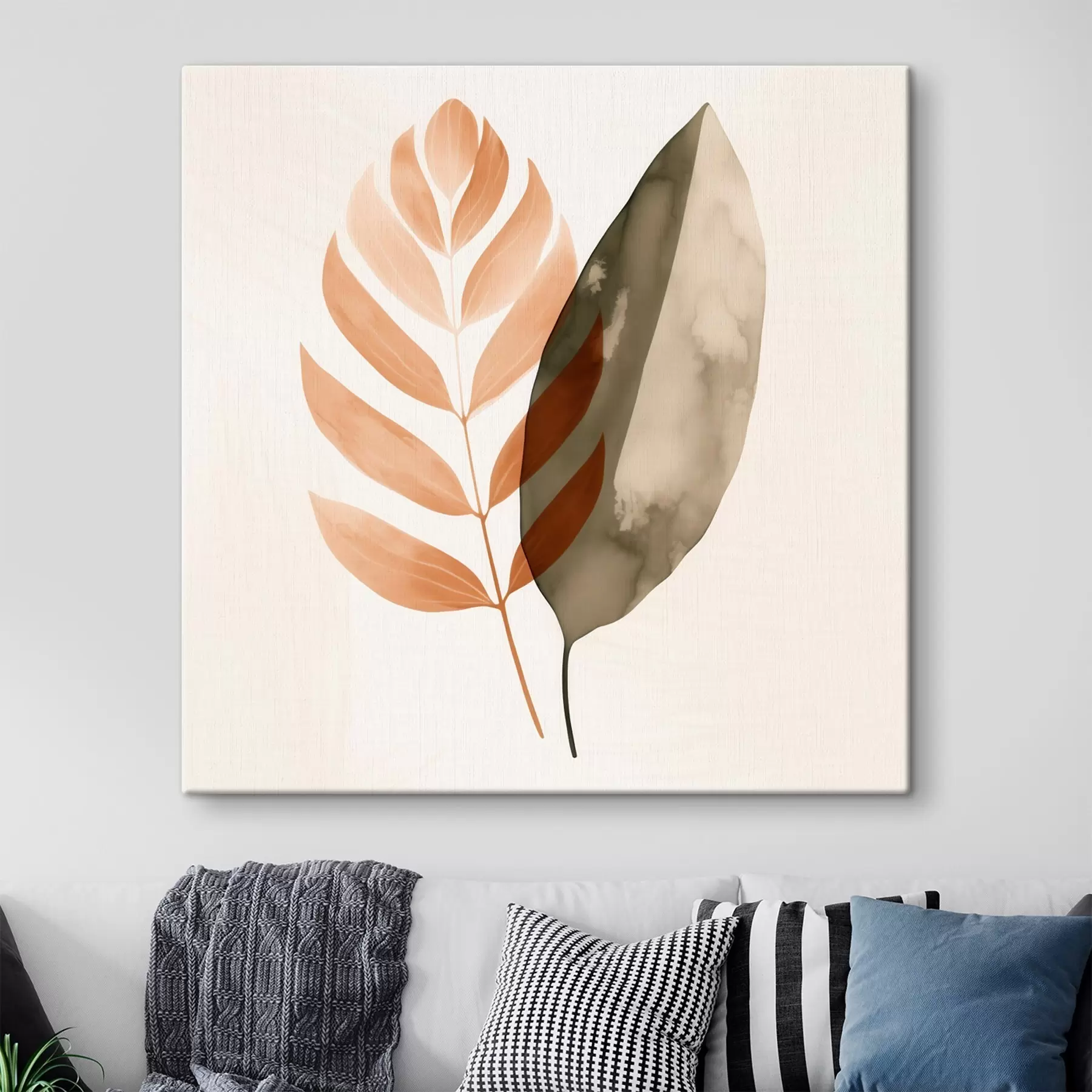 wall murals A duo of leaf silhouettes in a watercolor abstract style s46645