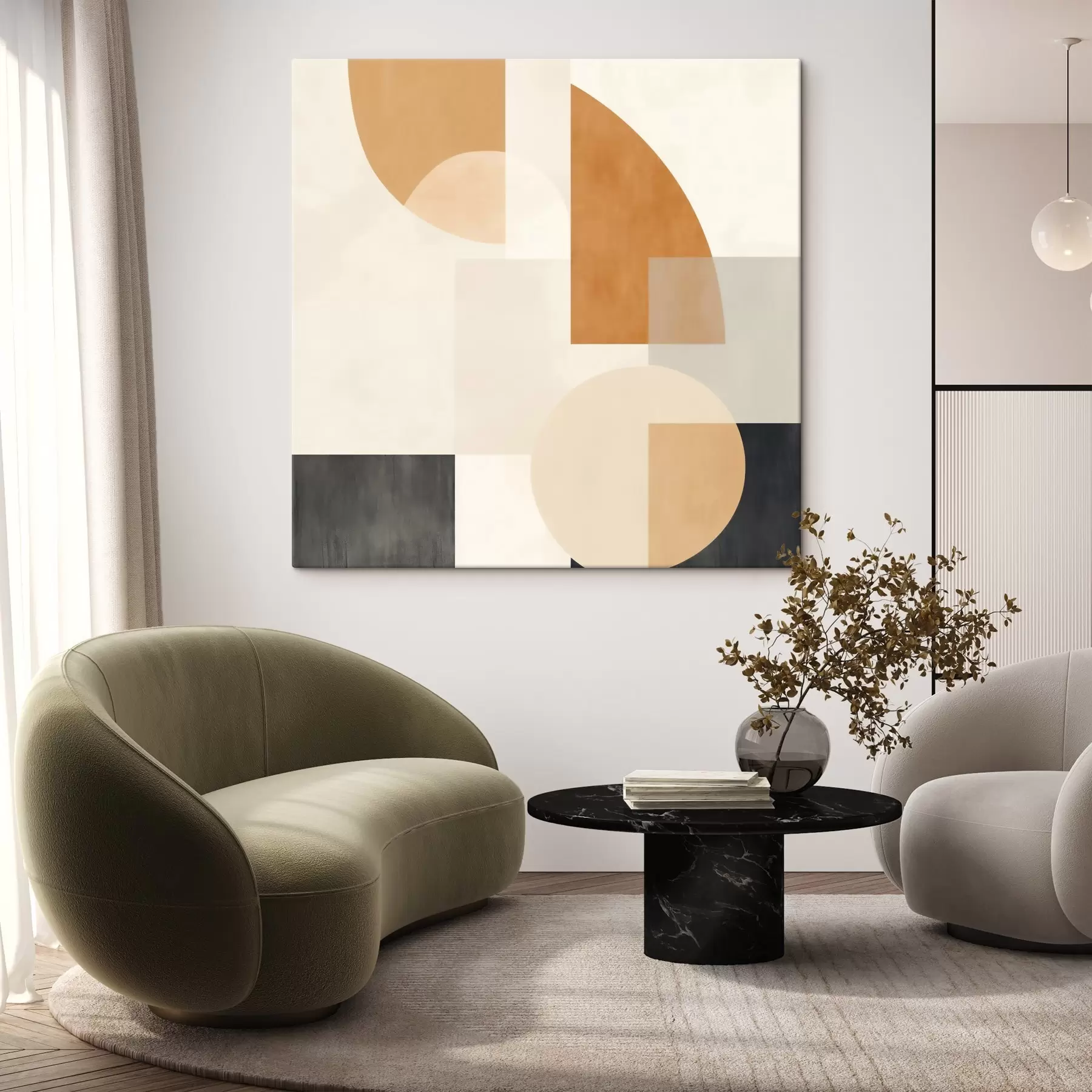wall murals Artistic geometry combining rounded and linear shapes s46665
