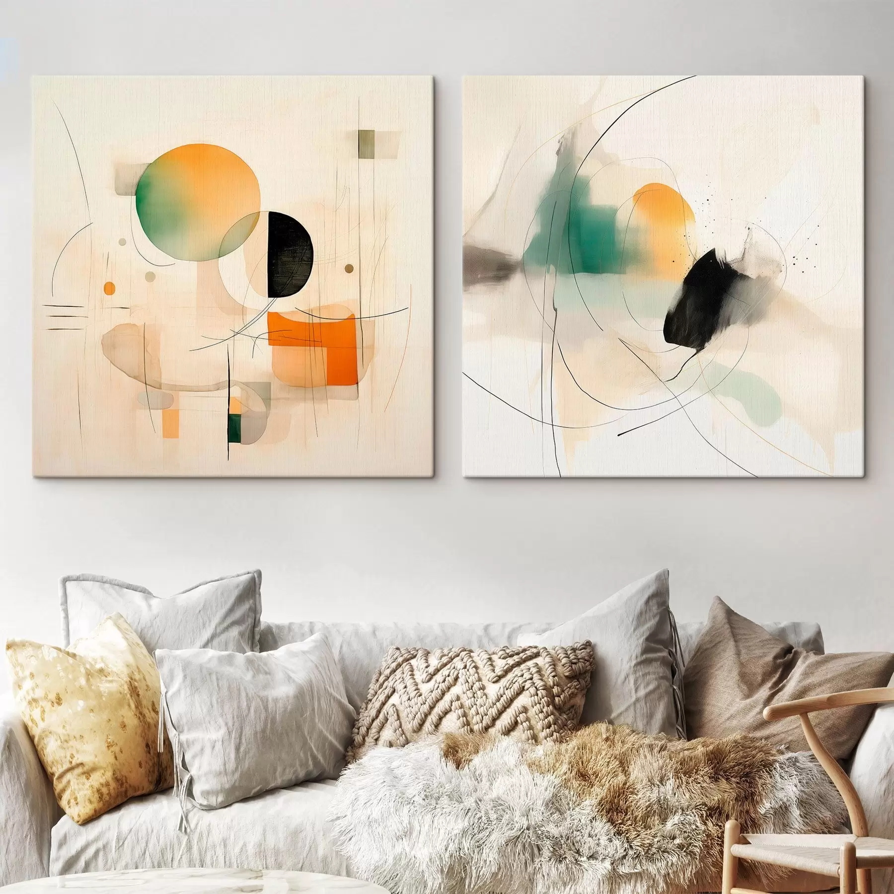 wall murals Abstract diptych with circular forms and dynamic lines m00981