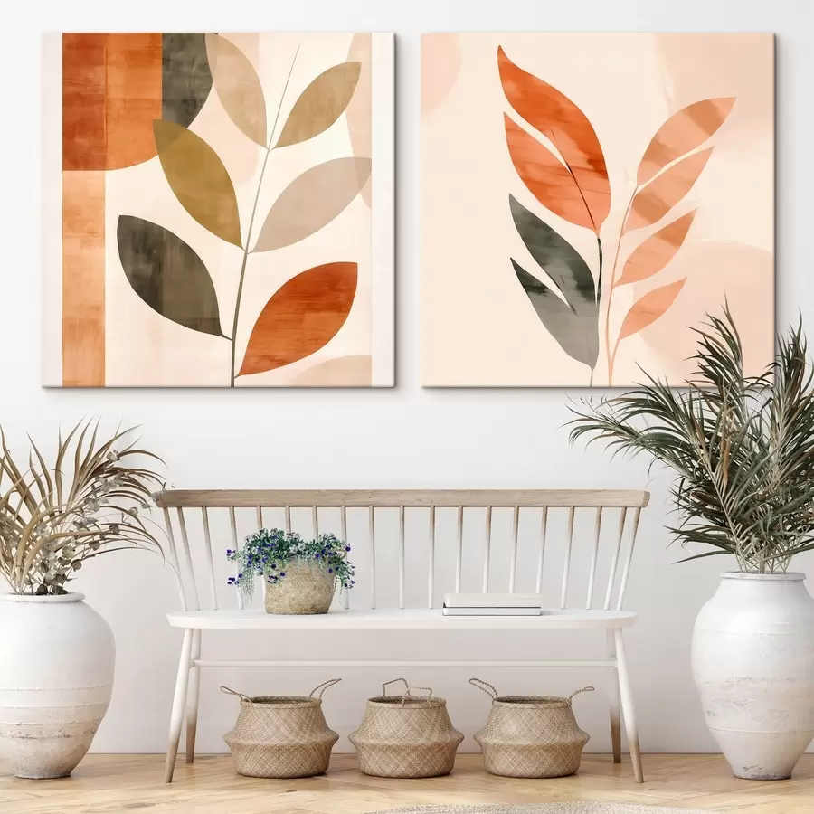 murales Representación estilizada de una planta en una gama de colores tranquilos m00984