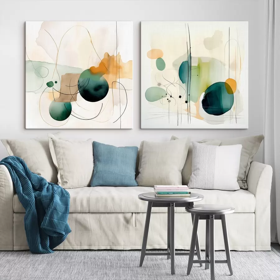 wall murals Two-part abstract composition with soft color patches m00985
