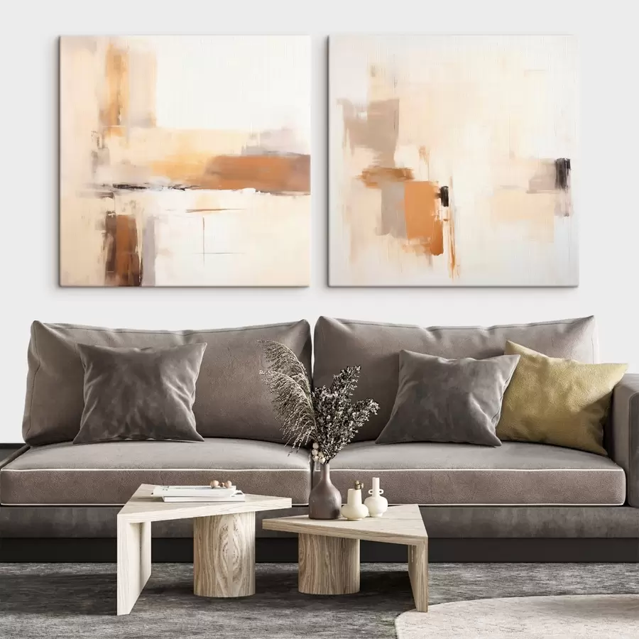 wall murals Stylized abstraction with warm shades in diptych format m00988