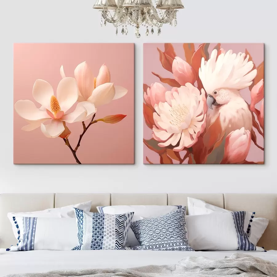 murales Composición floral con un pájaro en estilo ilustración artística m00994